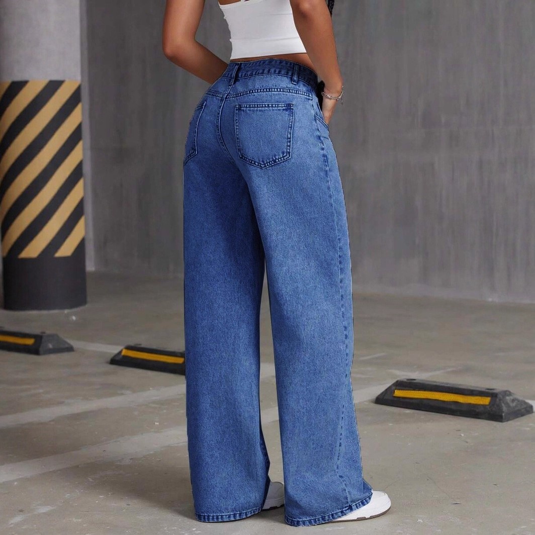 ChicShe 2025 Nieuwe Losse Lichtblauwe Gewassen Wijde Jeans Effen Kleur Lange Broek DAMESJEANS_voghion.com