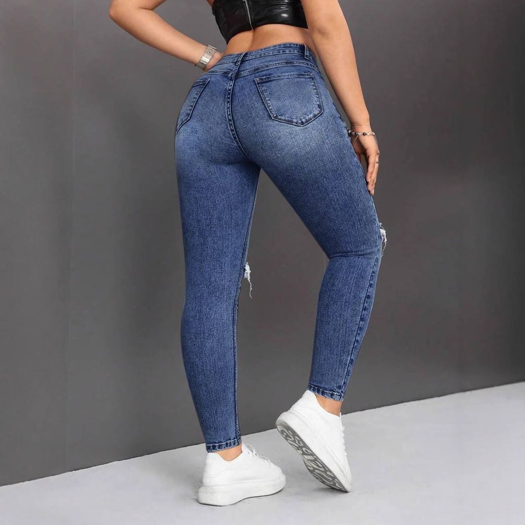ChicShe Cross-border Stretch Ripped Pants Slim Fit Versatile Elegant Tight Hip-lifting Slimming Women's Jeans_voghion.com