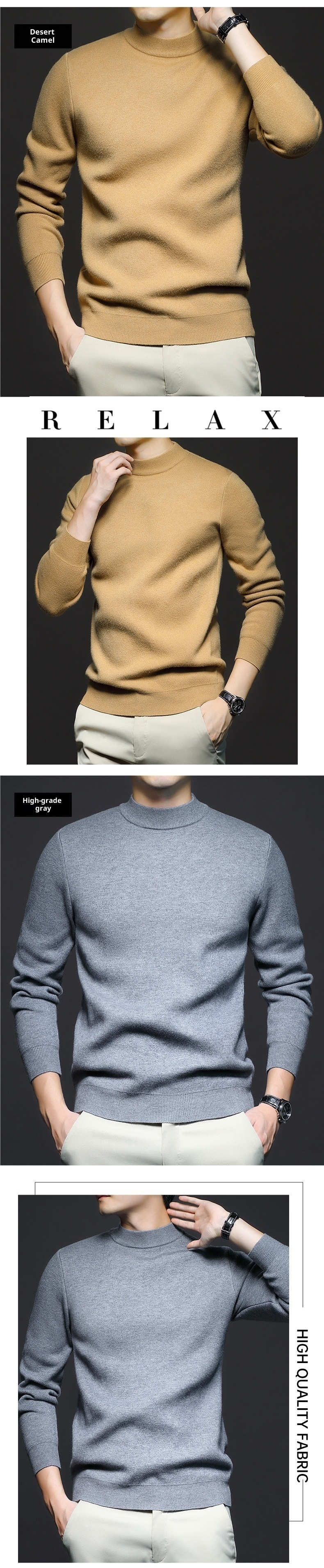 Maglione a collo alto a maniche lunghe in lana fine anti-pilling, da uomo, autunno e inverno, in tinta unita, con collo alto e maniche lunghe, modello Boy Boy Cross-Border_voghion.com