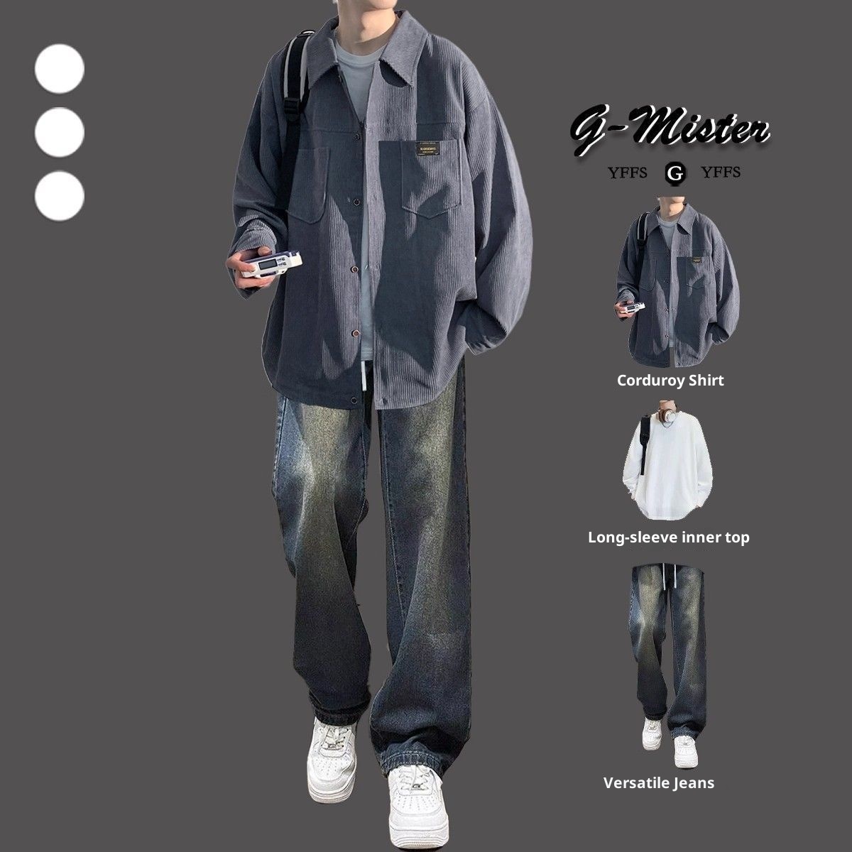 ragazzo Ragazzo Camicia in velluto a coste Primavera e Autunno Completo 2025 Nuovo Stile Bello Giacca da Giovane Uomo Set da Tre Pezzi_voghion.com