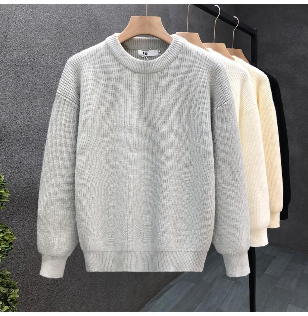 boy Boy Boy Simple And Elegant Sweater For Men, Trendy Solid Color Base Layer Knitted Top, 2023 Winter New Men's Warm Shirt_voghion.com