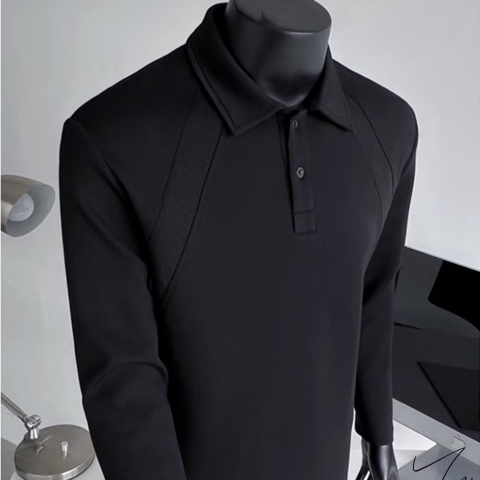 Polo patchwork rétro américain Boy pour homme, marque tendance printemps-automne, coupe ample et décontractée à manches longues_voghion.com