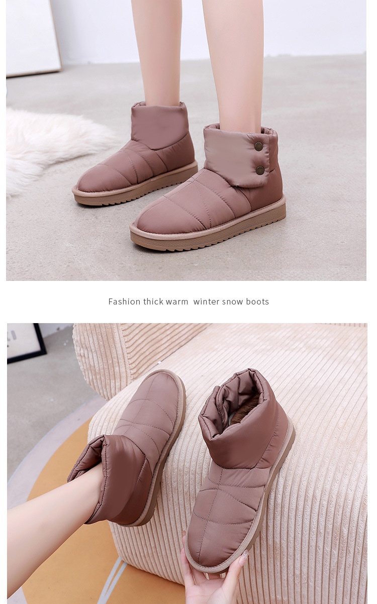 Zees Winter New Fleece-Lined Waterproof Non-Slip Thick-Soled Solid Color Snow Thickened Flat Women's Boots Short Fashion_voghion.com