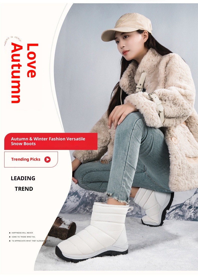 Zees Zees 2023 New Large Size Winter Fleece-Lined Warm Snow For Women Thickened Ski Cold-Proof Sports Cotton Shoes Short Boots_voghion.com