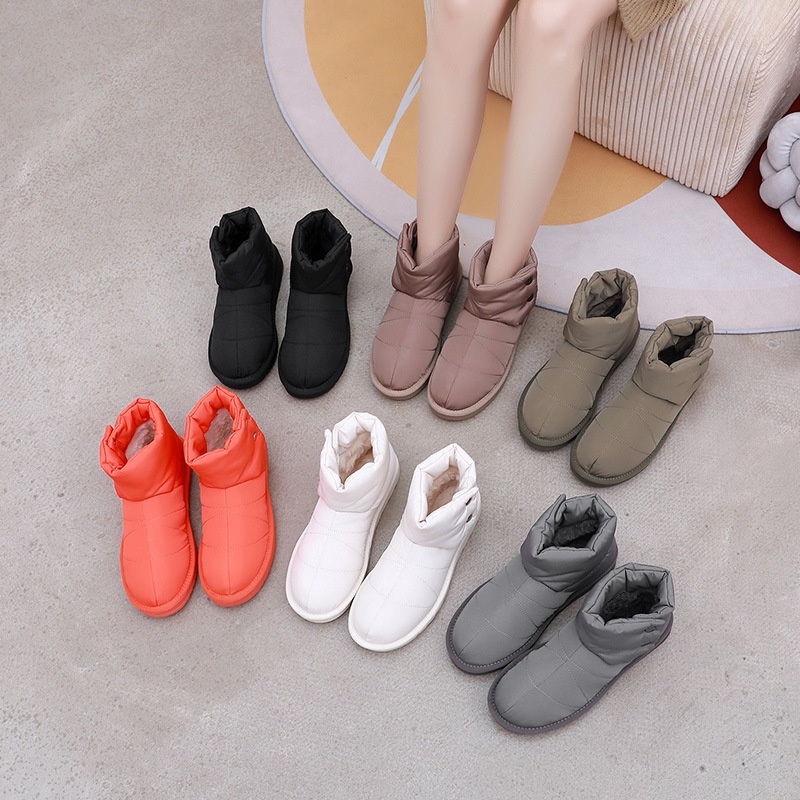 Zees Winter New Fleece-Lined Waterproof Non-Slip Thick-Soled Solid Color Snow Thickened Flat Women's Boots Short Fashion_voghion.com