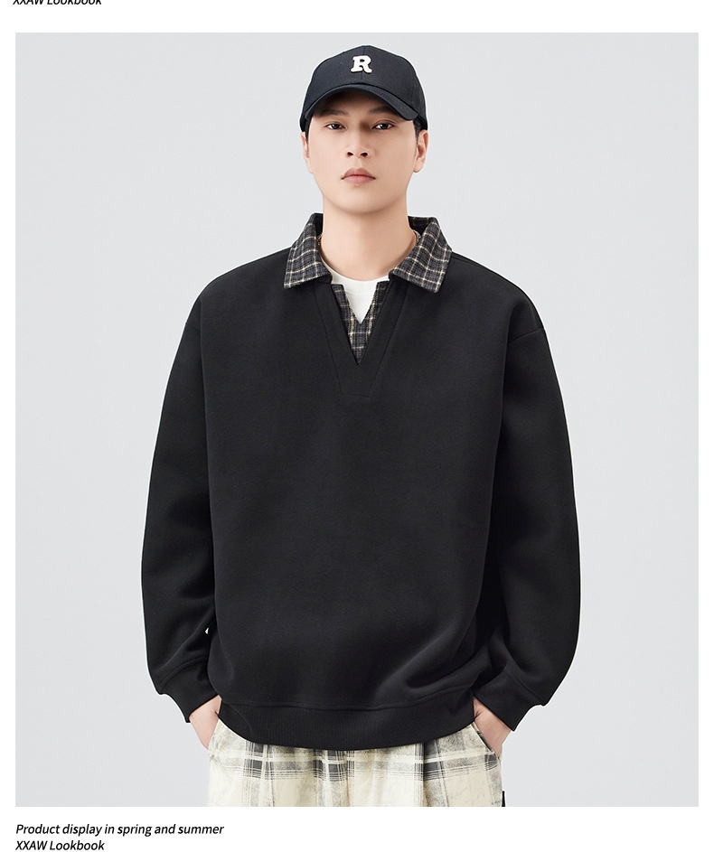 Chłopięca, wysokiej jakości amerykańska, retro, kratkowana, warstwowa bluza męska, dwuczęściowa, w jesiennym stylu college'owym, z kołnierzykiem_voghion.com