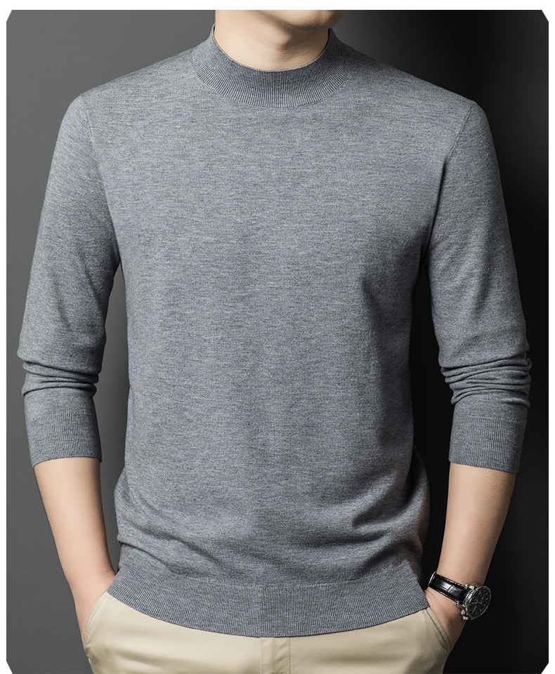 ragazzo Ragazzo Ragazzo Maglia fine a maniche lunghe in lana da uomo, ispessita e calda per autunno e inverno, mezza dolcevita, camicia di base in tinta unita, interno_voghion.com