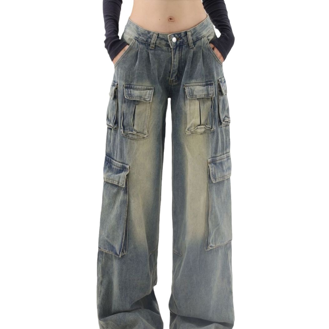 ChicShe Europese en Amerikaanse stijl Spicy Girl Mid-Low Waist Wide-Leg Pants Design Sense Workwear Multi-Pocket Loose Flowing_voghion.com