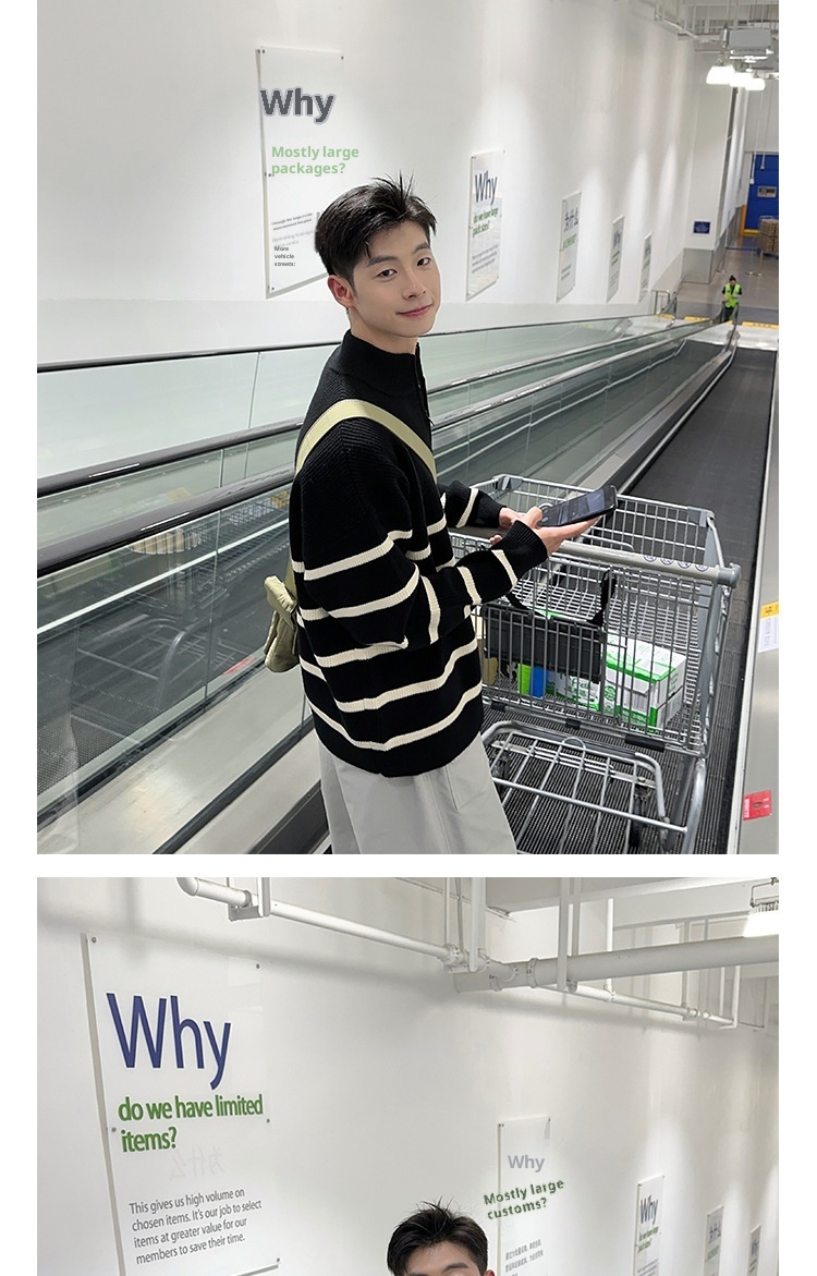 boy Boy Boy 2025 New Tendy Band Half Tutleneck Zippe Striped Sweatshirt Men, Loose Pullove Knitted Base Shit Fo Autumn And_voghion.com