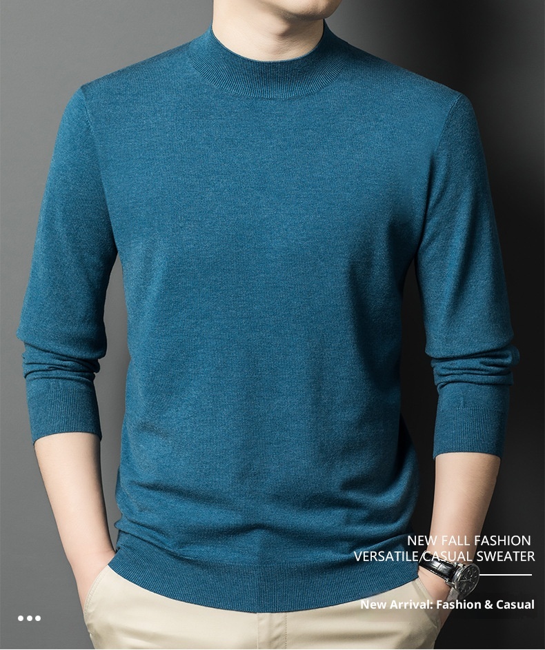 ragazzo Ragazzo Ragazzo Maglia fine a maniche lunghe in lana da uomo, ispessita e calda per autunno e inverno, mezza dolcevita, camicia di base in tinta unita, interno_voghion.com