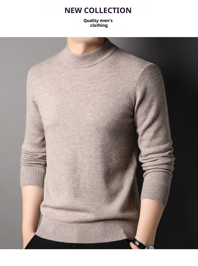 boy Boy Boy 450g Thickened 100% Pure Wool For Men 2024 Autumn Winter New Mature Half Turtleneck Sweater Men's Live Streaming Style_voghion.com