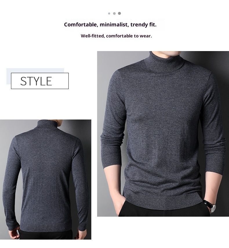 boy Boy Boy Fine Pullover High Neck Pure Wool Sweater For Men Casual Inner Layer Base Shirt Top_voghion.com