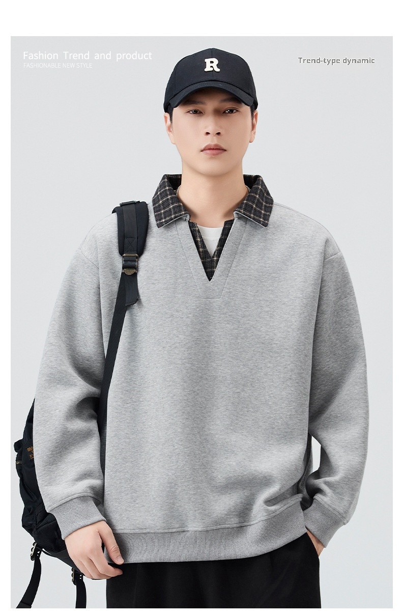 Chłopięca, wysokiej jakości amerykańska, retro, kratkowana, warstwowa bluza męska, dwuczęściowa, w jesiennym stylu college'owym, z kołnierzykiem_voghion.com