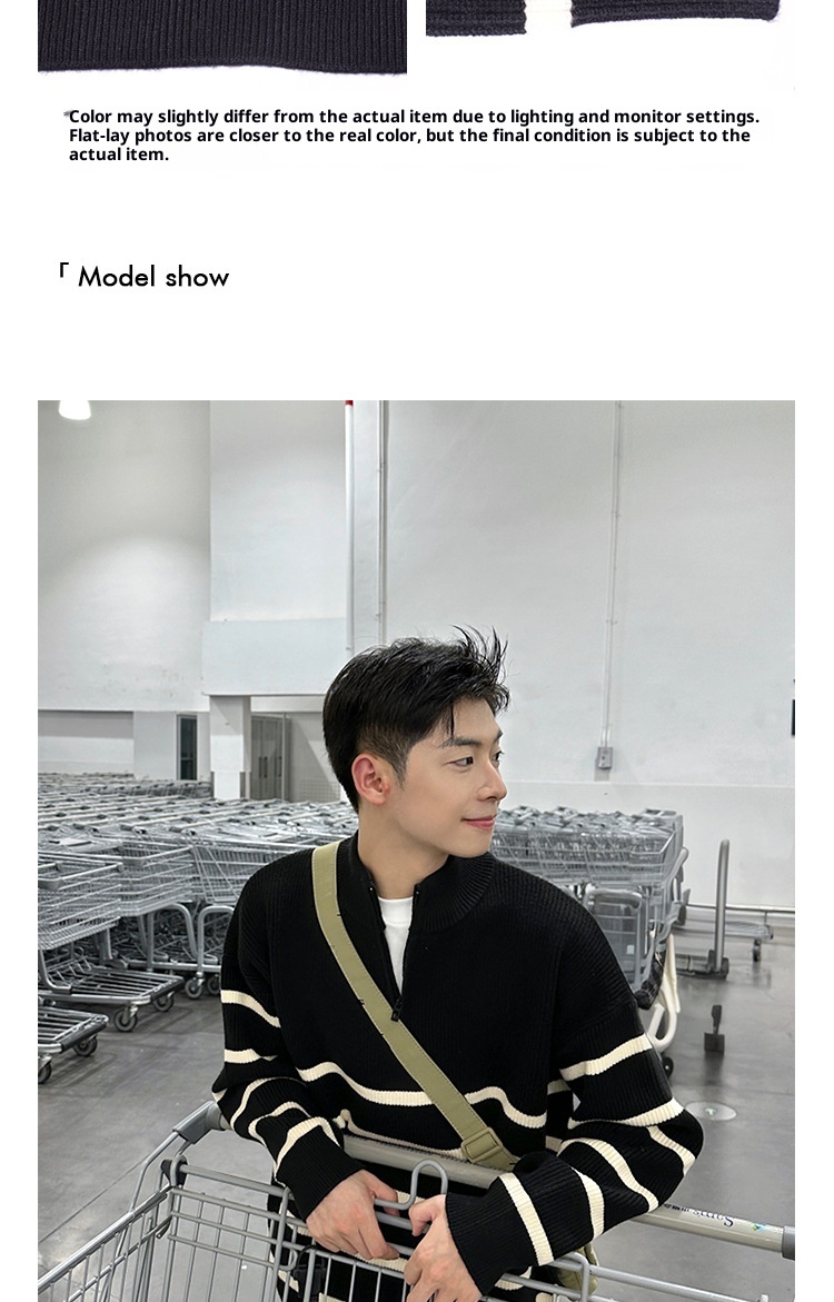 boy Boy Boy 2025 New Tendy Band Half Tutleneck Zippe Striped Sweatshirt Men, Loose Pullove Knitted Base Shit Fo Autumn And_voghion.com