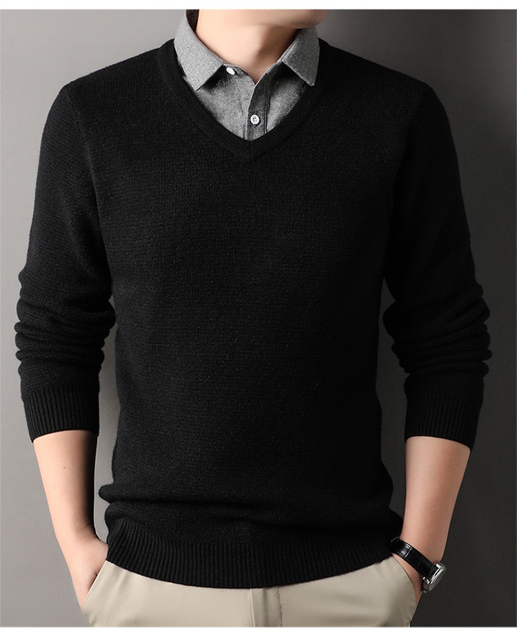 boy Boy Boy Fleece-Lined Men's Two-Piece Shirt Collar 2025 Autumn Winter New Thickened Knitted Sweater For Men_voghion.com