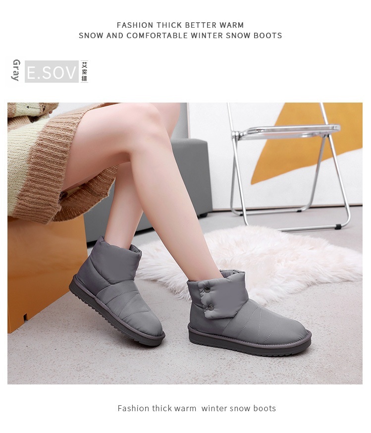 Zees Winter New Fleece-Lined Waterproof Non-Slip Thick-Soled Solid Color Snow Thickened Flat Women's Boots Short Fashion_voghion.com