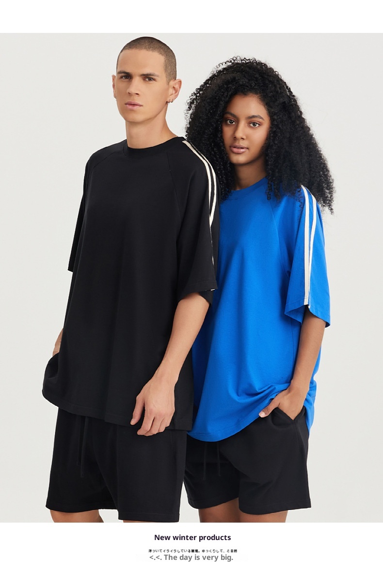 QFV507045555501<2 LVLV Herrenbekleidung | Trendige europäische und amerikanische Marke | 240 g reine Baumwolle | 2-Streifen-Farbblock-Webmuster | Raglan_voghion.com