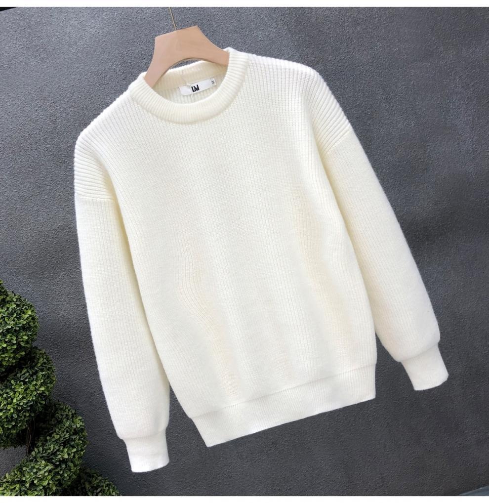 boy Boy Boy Simple And Elegant Sweater For Men, Trendy Solid Color Base Layer Knitted Top, 2023 Winter New Men's Warm Shirt_voghion.com