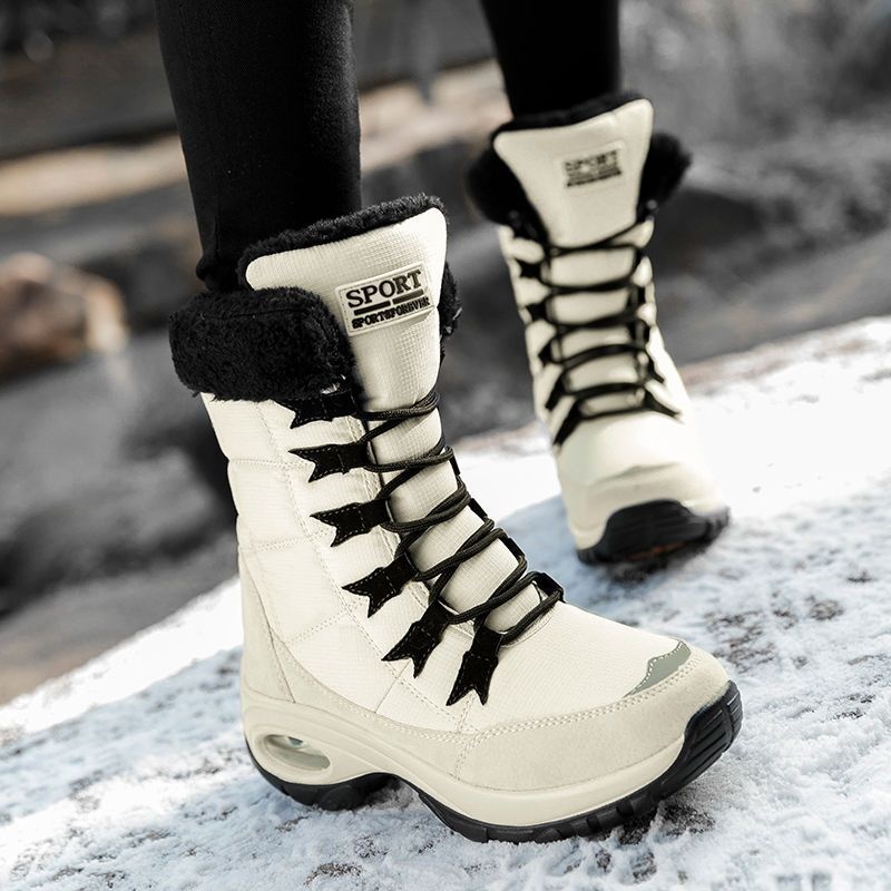 Zees Winter Outdoor High Top Waterproof Non-Slip Fleece-Lined Thick Sole Height Increasing Warm Snow Ski Boots For Women Size_voghion.com