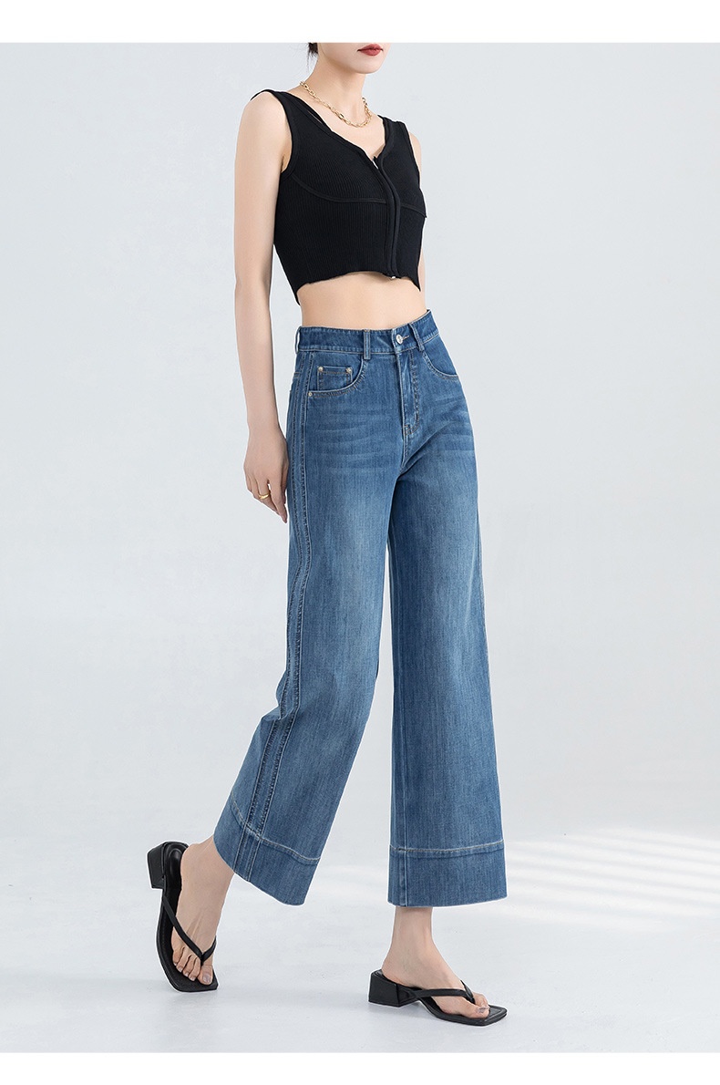 ChicShe Franse stijl jeans voor vrouwen 2025 zomer dunne hoge taille petite gedrapeerde broek cropped straight_voghion.com