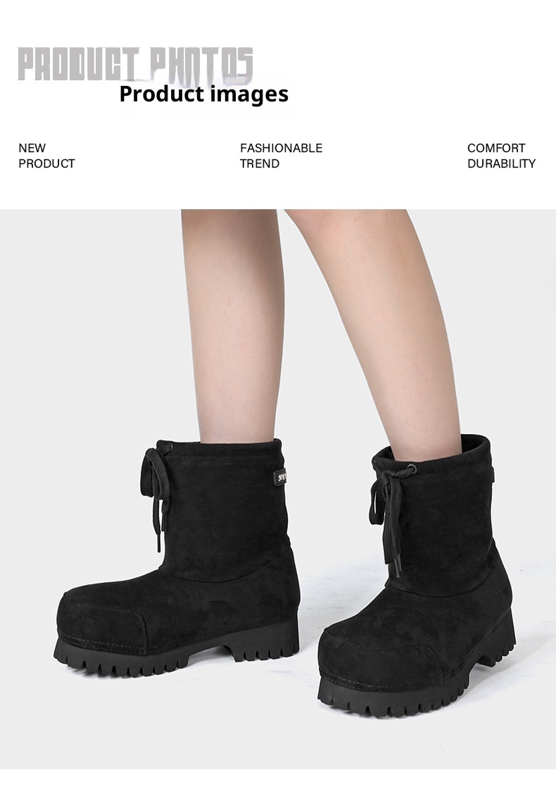 Zees Zees 2025 Winter New Thick-Soled Fashionable Drawstring Big-Toe Snow Boots For Women, Non-Slip Ugly-Cute Ski Thickened Warm_voghion.com