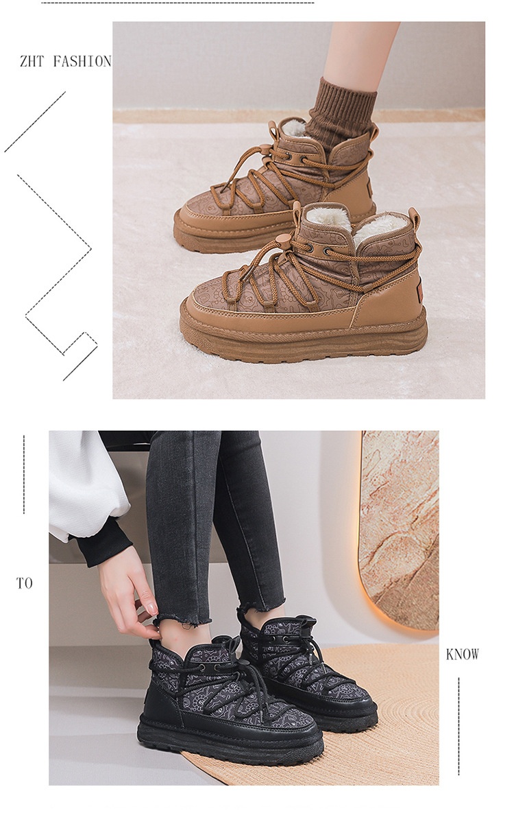 Zees Zees Harbin Outdoor Mid-Calf Snow Boots For Women Winter Warm Fleece Lined Thickened Waterproof Non-Slip Northeast Large Size_voghion.com