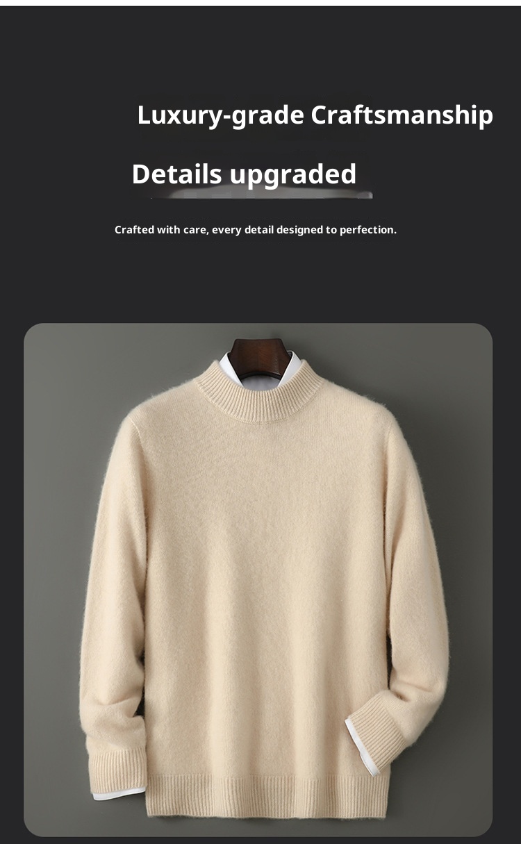 boy Boy Boy 100% Pure Wool Men's Half Turtleneck Thickened Solid Color Sweater Business Casual Loose Knitted Base Shirt Top_voghion.com