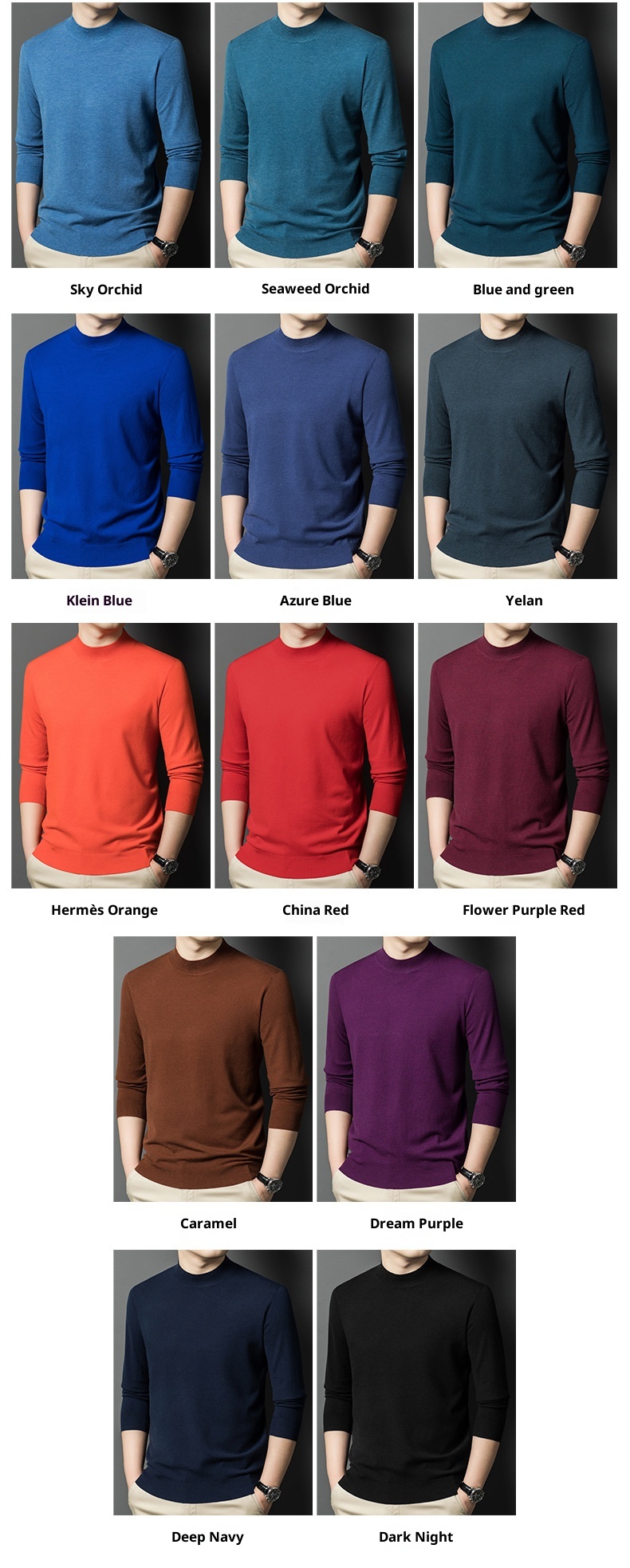 ragazzo Ragazzo Ragazzo Maglia fine a maniche lunghe in lana da uomo, ispessita e calda per autunno e inverno, mezza dolcevita, camicia di base in tinta unita, interno_voghion.com