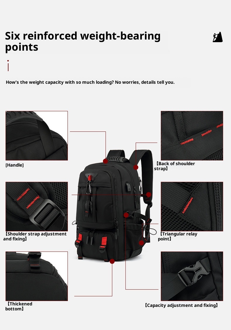 Sac à dos de randonnée ActiveGo, grande capacité, avec port USB, pour femmes et hommes, idéal pour les voyages d'affaires et de loisirs. Respirant._voghion.com