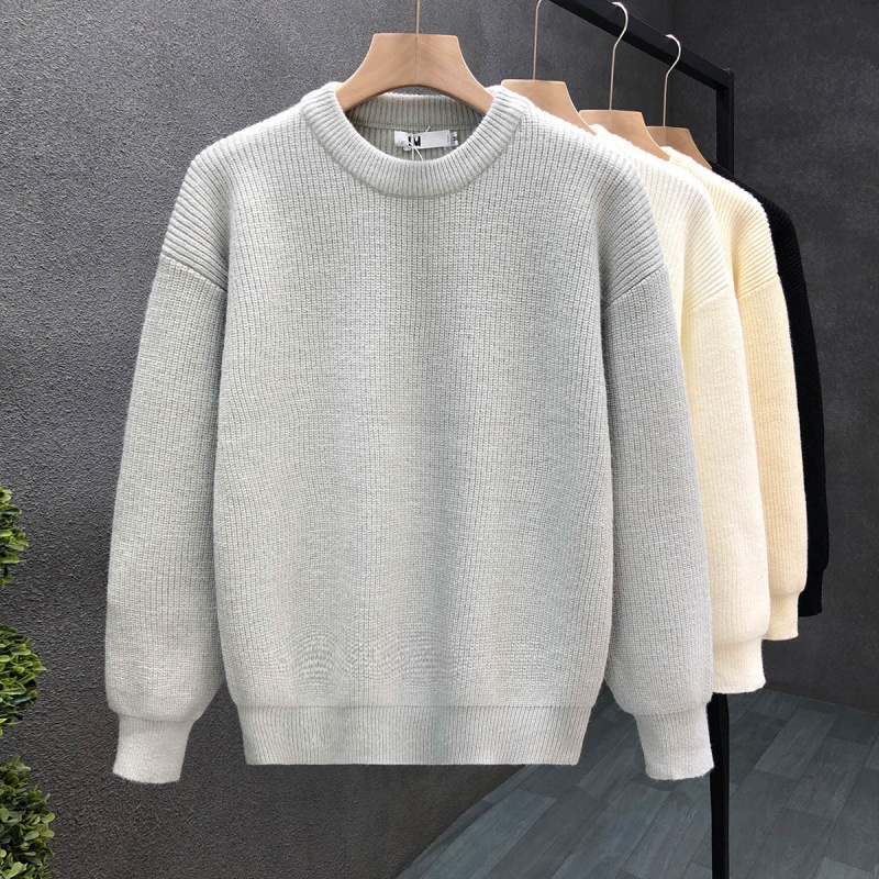 boy Boy Boy Simple And Elegant Sweater For Men, Trendy Solid Color Base Layer Knitted Top, 2023 Winter New Men's Warm Shirt_voghion.com