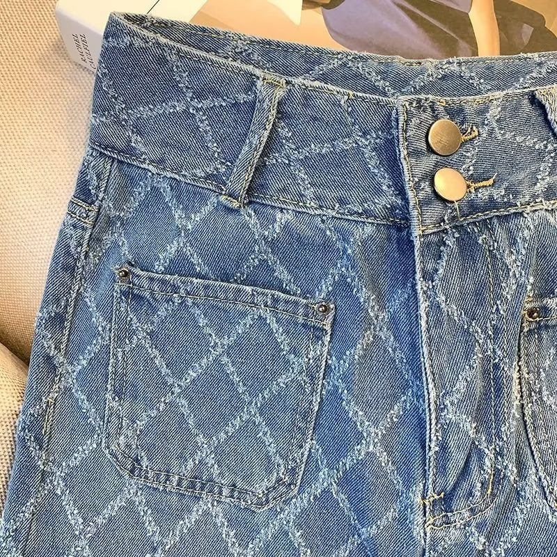 ChicShe Plus Size High Waist Jeans For Women, Trendy Brand 2024 New Japanese Style Plaid Long P, Youth Fashion Summer Thin_voghion.com