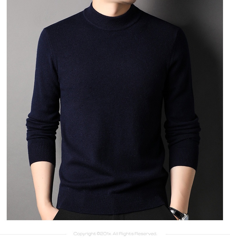 boy Boy Boy 450g Thickened 100% Pure Wool For Men 2024 Autumn Winter New Mature Half Turtleneck Sweater Men's Live Streaming Style_voghion.com