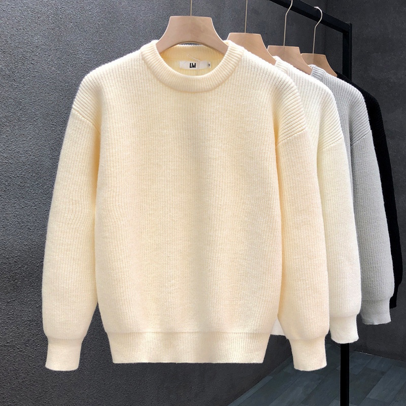 boy Boy Boy Simple And Elegant Sweater For Men, Trendy Solid Color Base Layer Knitted Top, 2023 Winter New Men's Warm Shirt_voghion.com