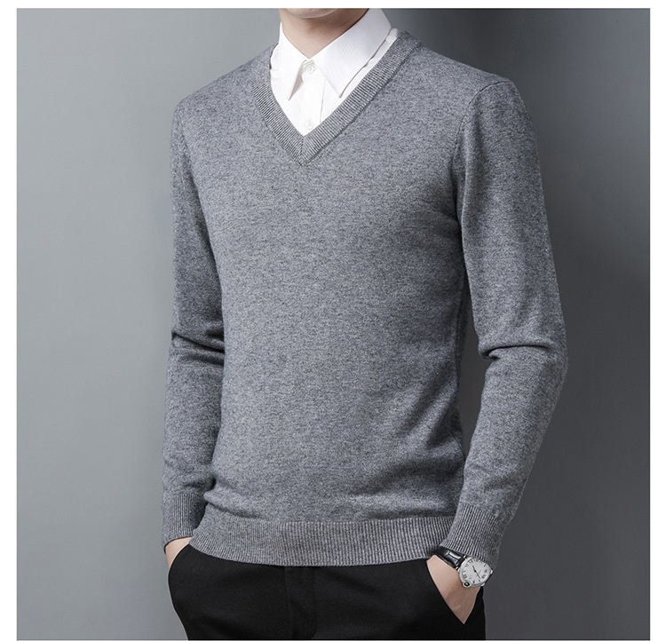 boy Boy Boy Factory Store Men Winter Thickened Wool V-Neck Knitted Sweater Loose Fit For Middle-Aged Dad Men's Base Layer_voghion.com