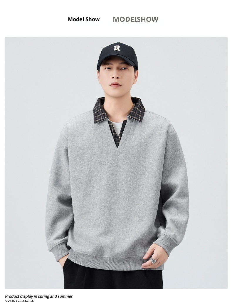 Chłopięca, wysokiej jakości amerykańska, retro, kratkowana, warstwowa bluza męska, dwuczęściowa, w jesiennym stylu college'owym, z kołnierzykiem_voghion.com