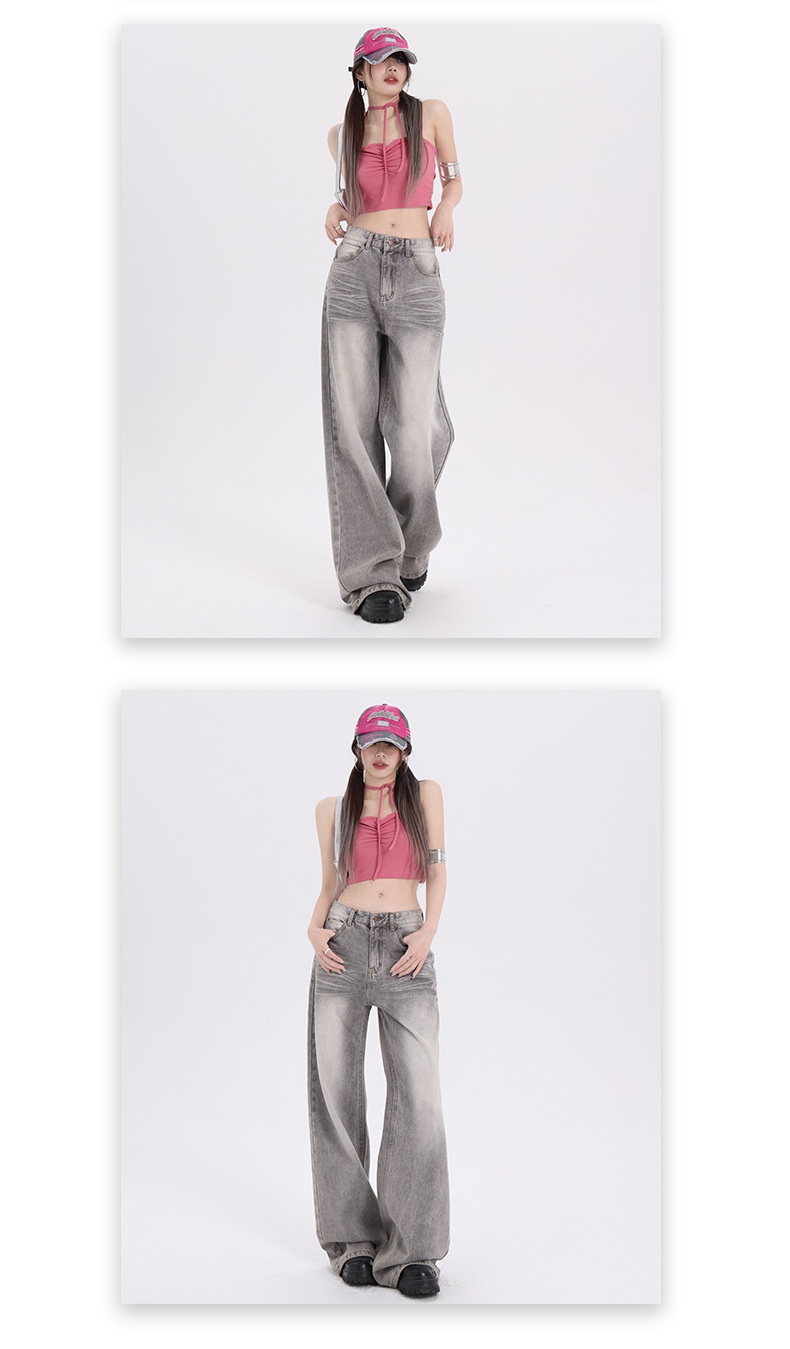 ChicShe Featured Moment Early Autumn New Gray Loose Versatile Trendy American Style Straight Wide-Leg Denim Jeans Long Pants For_voghion.com