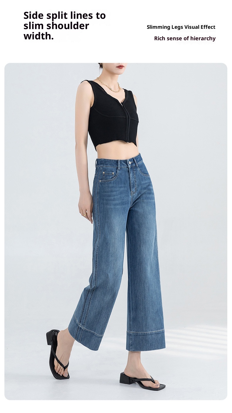 ChicShe Franse stijl jeans voor vrouwen 2025 zomer dunne hoge taille petite gedrapeerde broek cropped straight_voghion.com