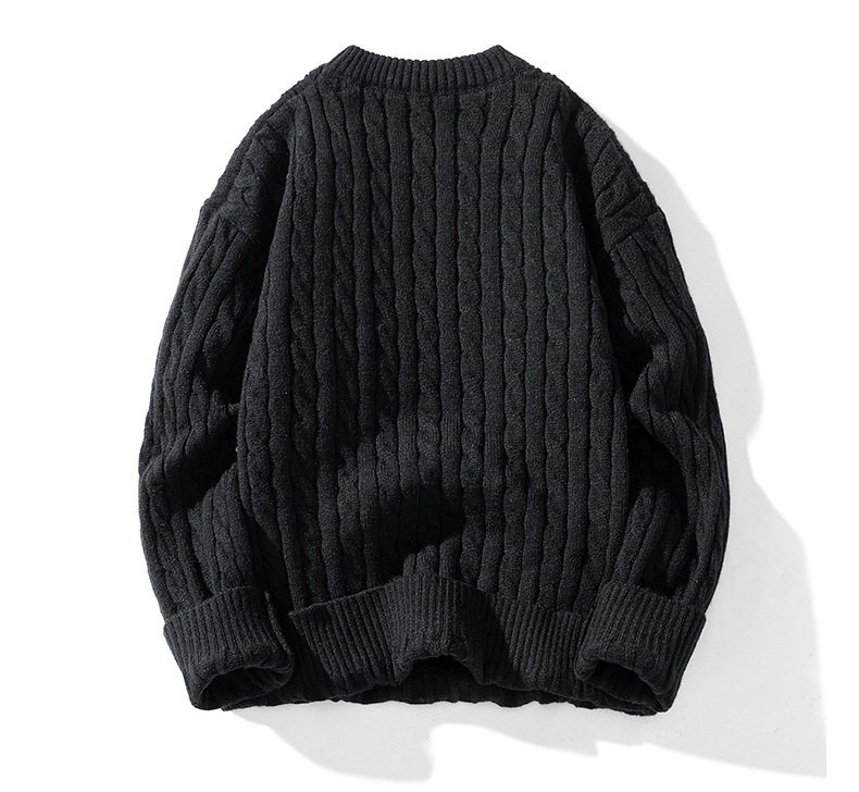 ragazzo ragazzo ragazzo con fodera in pile, nuova maglia base autunnale e invernale, maglione lavorato a maglia con trecce intrecciate a scollo rotondo, maglione lavorato a maglia da uomo_voghion.com