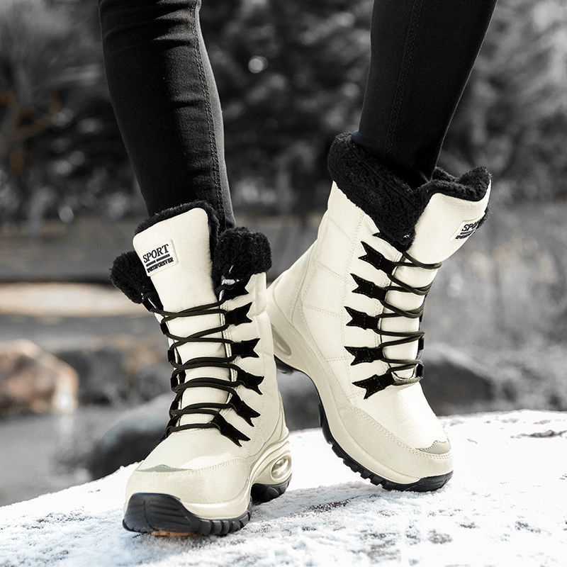 Zees Winter Outdoor High Top Waterproof Non-Slip Fleece-Lined Thick Sole Height Increasing Warm Snow Ski Boots For Women Size_voghion.com