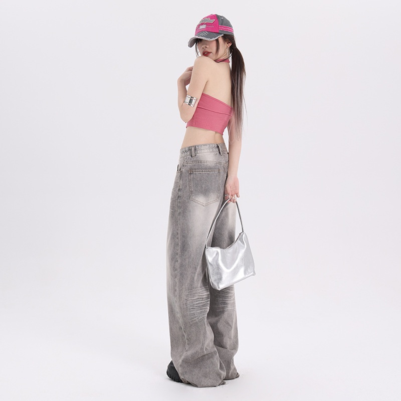 ChicShe Featured Moment Early Autumn New Gray Loose Versatile Trendy American Style Straight Wide-Leg Denim Jeans Long Pants For_voghion.com