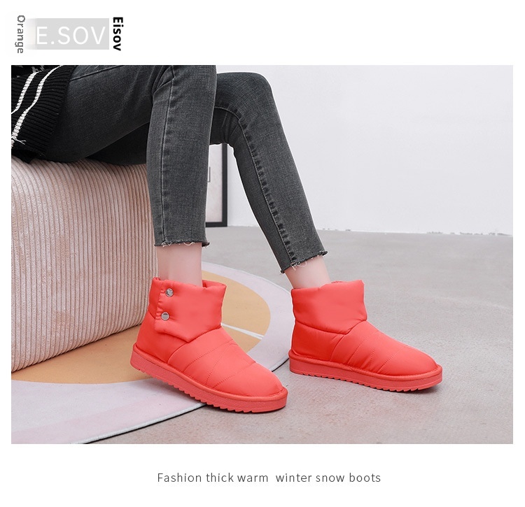 Zees Winter New Fleece-Lined Waterproof Non-Slip Thick-Soled Solid Color Snow Thickened Flat Women's Boots Short Fashion_voghion.com