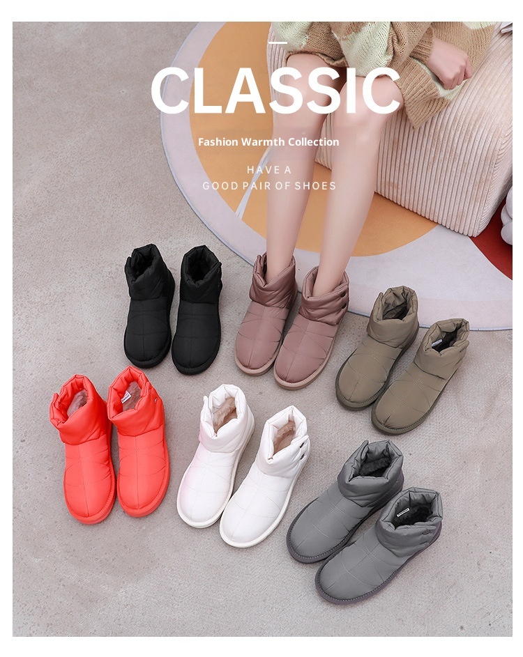 Zees Winter New Fleece-Lined Waterproof Non-Slip Thick-Soled Solid Color Snow Thickened Flat Women's Boots Short Fashion_voghion.com