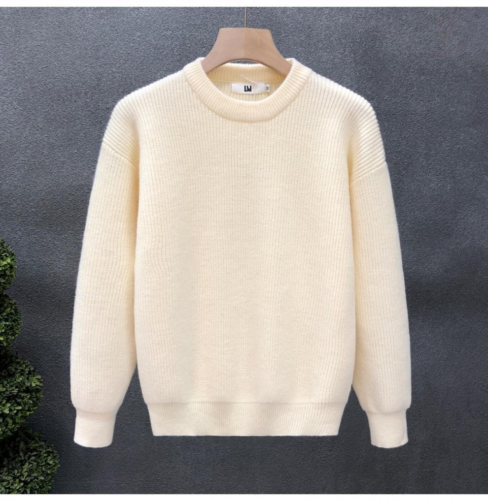 boy Boy Boy Simple And Elegant Sweater For Men, Trendy Solid Color Base Layer Knitted Top, 2023 Winter New Men's Warm Shirt_voghion.com