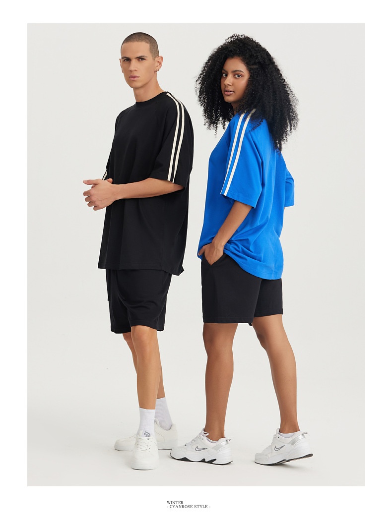 QFV507045555501<2 LVLV Herrenbekleidung | Trendige europäische und amerikanische Marke | 240 g reine Baumwolle | 2-Streifen-Farbblock-Webmuster | Raglan_voghion.com