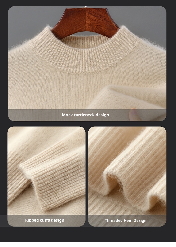 boy Boy Boy 100% Pure Wool Men's Half Turtleneck Thickened Solid Color Sweater Business Casual Loose Knitted Base Shirt Top_voghion.com