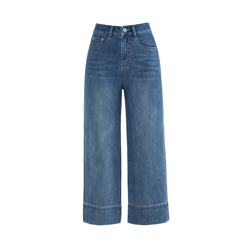 ChicShe Franse stijl jeans voor vrouwen 2025 zomer dunne hoge taille petite gedrapeerde broek cropped straight_voghion.com