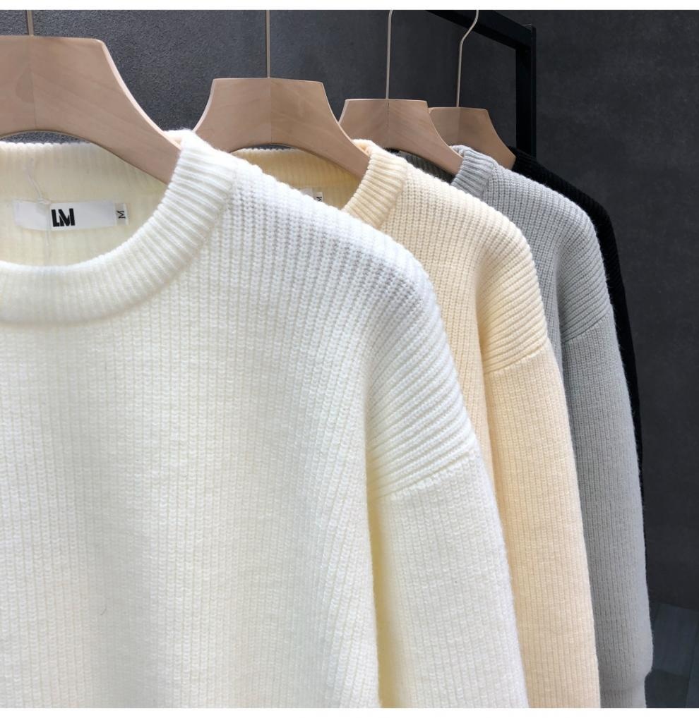 boy Boy Boy Simple And Elegant Sweater For Men, Trendy Solid Color Base Layer Knitted Top, 2023 Winter New Men's Warm Shirt_voghion.com