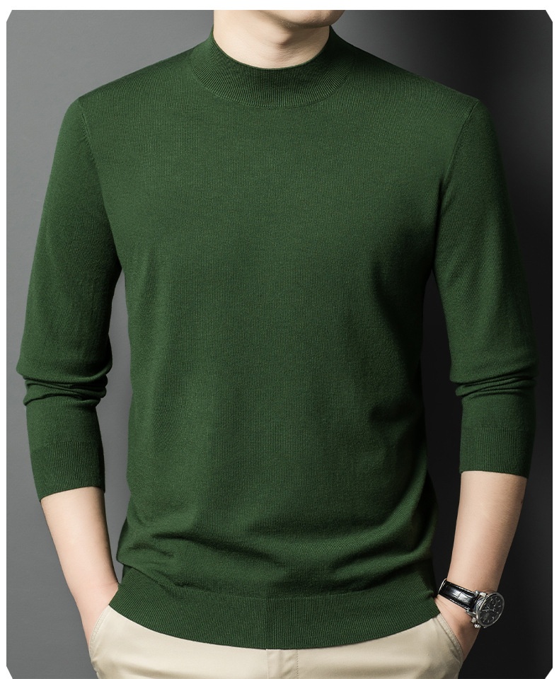 ragazzo Ragazzo Ragazzo Maglia fine a maniche lunghe in lana da uomo, ispessita e calda per autunno e inverno, mezza dolcevita, camicia di base in tinta unita, interno_voghion.com