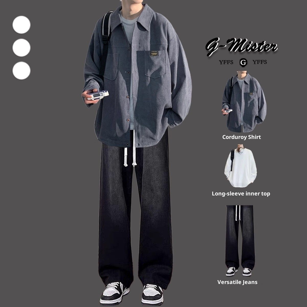 ragazzo Ragazzo Camicia in velluto a coste Primavera e Autunno Completo 2025 Nuovo Stile Bello Giacca da Giovane Uomo Set da Tre Pezzi_voghion.com