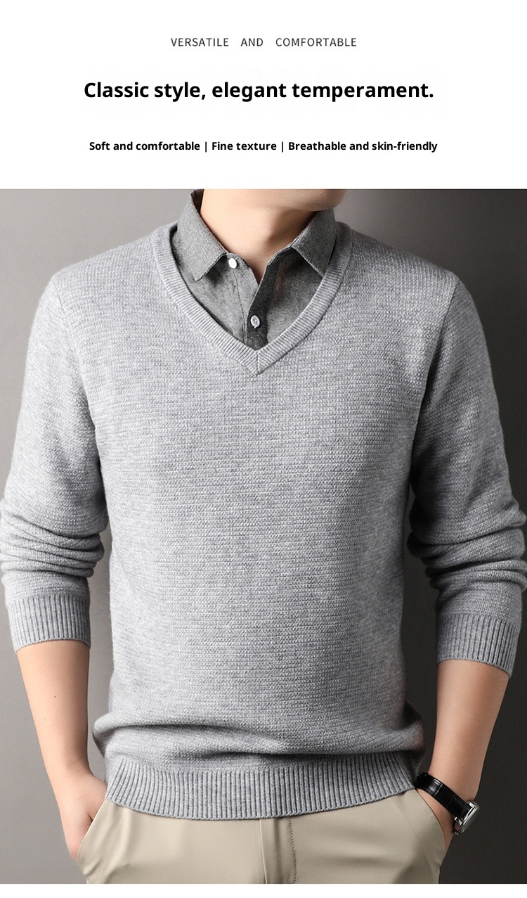 boy Boy Boy Fleece-Lined Men's Two-Piece Shirt Collar 2025 Autumn Winter New Thickened Knitted Sweater For Men_voghion.com